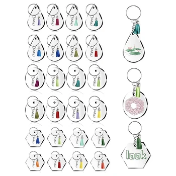 

72Pcs Acrylic Keychain Blanks Clear Keychain Discs with Colourful Tassel Keyring for DIY Project(Circle,Hexagon,Drop)