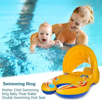 

Summer Baby Swimming Float Seat Mother Kids Double Swimming Ring Infant Outdoor Safety Swim Pool Water Play Toy with Sunshade