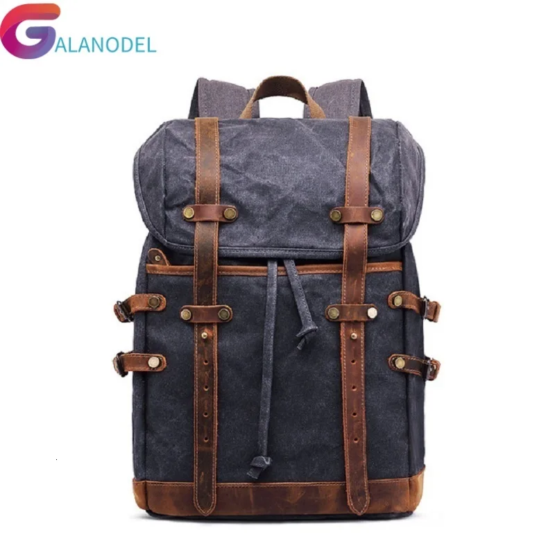 

Canvas New Crazy horse leather Shoulder Packed Oil Wax M308 Bag Male Waterproof and Wear Resistant Outdoor Travel Bag Backpack
