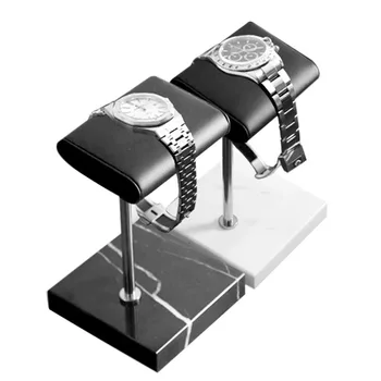 

2 Pcs Dali Black + White Stone Base Watch Stand Silver Metal Rod Belt Watch Display Props Jewelry Rack Placement Rack