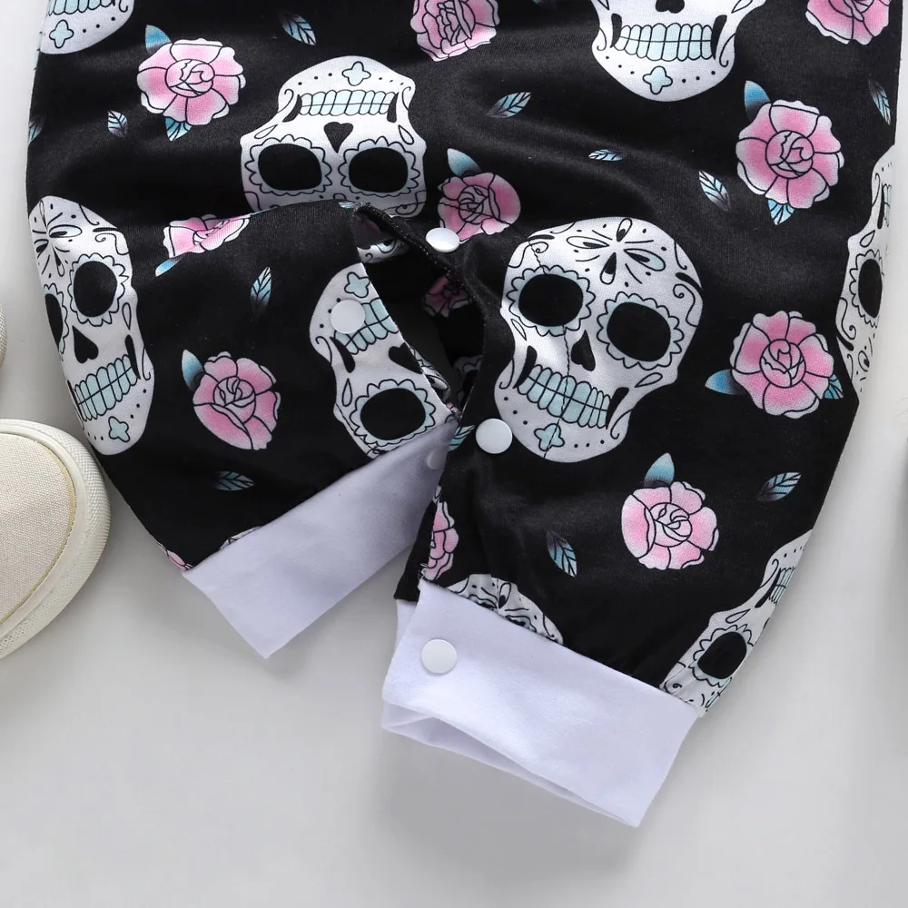 2020 Newborn Baby Boys Girls Rompers Skull Floral Long Sleeve Playsuit Halloween Costume Jumpsuit Cotton kids Outfits