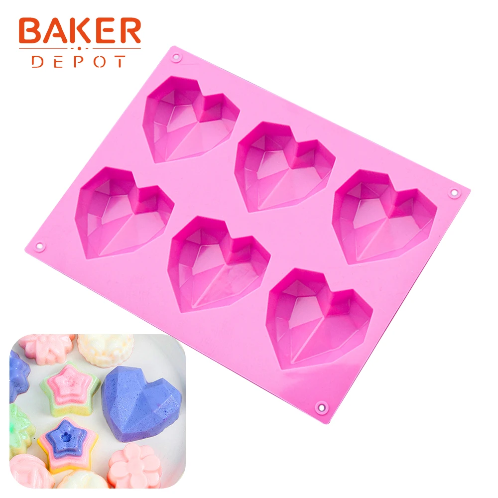 BAKER DEPOT, Алмазное сердце, силиконовая смола, форма, 6 отверстий, мусс, торт, кондитерский инструмент, инструмент для выпечки, мыло ручной работы, инструмент, сделай сам, День святого Валентина