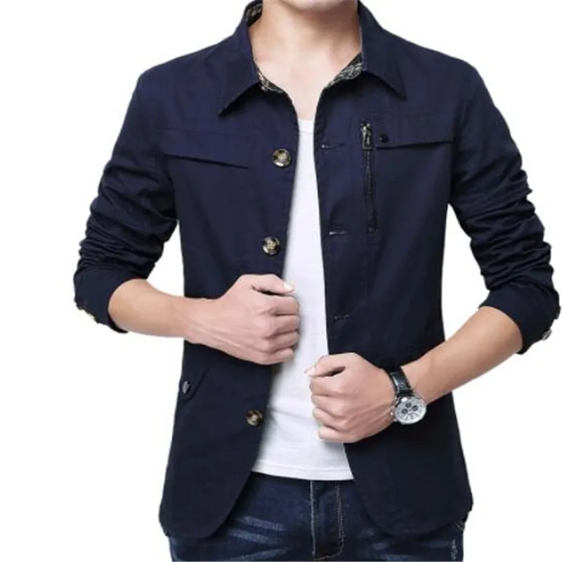 Мужская куртка 4XL Повседневная однотонная мужская верхняя одежда Slim Fit хаки армейский хлопок мужской пиджак брендовая одежда SA220 - Цвет: 3