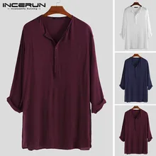 Модный пуловер, Мужская одежда, индийская одежда, платья, рубашки с длинным рукавом, Исламская туника, платье-рубашка, кафтан, Camisas, простой халат