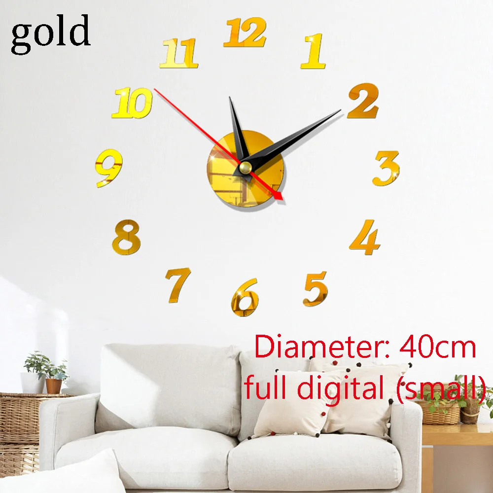 dia 40cm gold 1 Набор 3D Зеркальная Наклейка на стену перо/часы акриловые фрески наклейка Съемная наклейка s украшение для гостиной Наклейка на стену художественный Декор - Цвет: dia 40cm gold