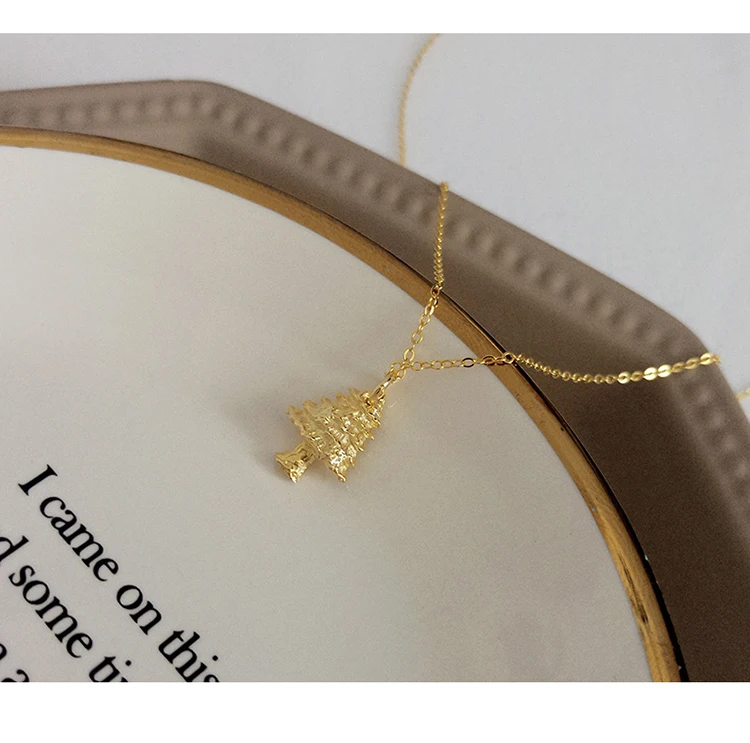 European American 925 Silver Trendy Concise Popular Christmas Tree Design Necklace Fine Jewelry Christmas Gift for Girlfriend