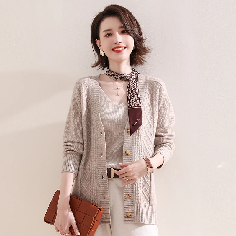 Woman Jackets 100% Goat Cashmere Knitted Cardigans