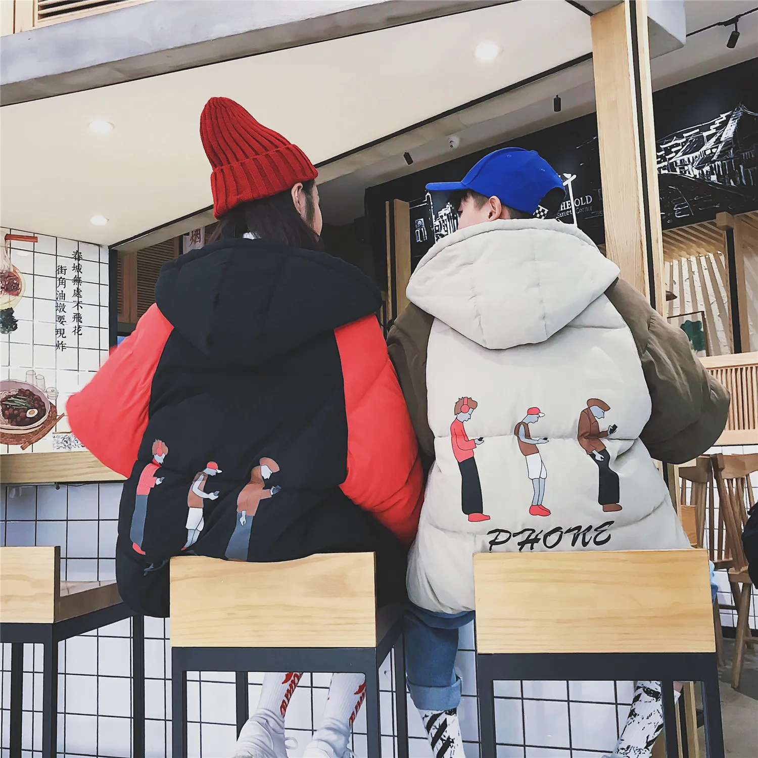 Новинка, Новое Стильное мужское хлопковое пальто с капюшоном, COUPLE'S, контрастный цвет, пуховое пальто, свободное и плюс размер, хлопковое пальто с хлопковой подкладкой J