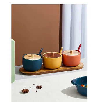 

Salt sugar seasoning box jar set combination home kitchen cute single color with lid kruidenpotjes