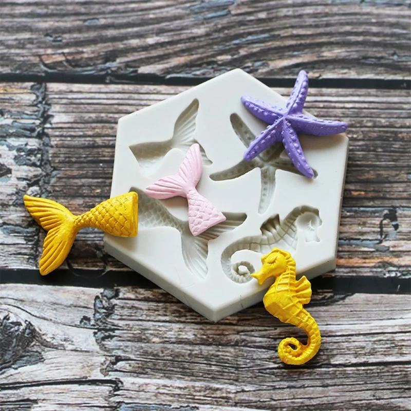 Fishtail Seahorse Silicone Mold Clay Plaster DIY Cake Baking Decoration Biscuit Chocolate Mold Sea Life Starfish Silicone silicone mold