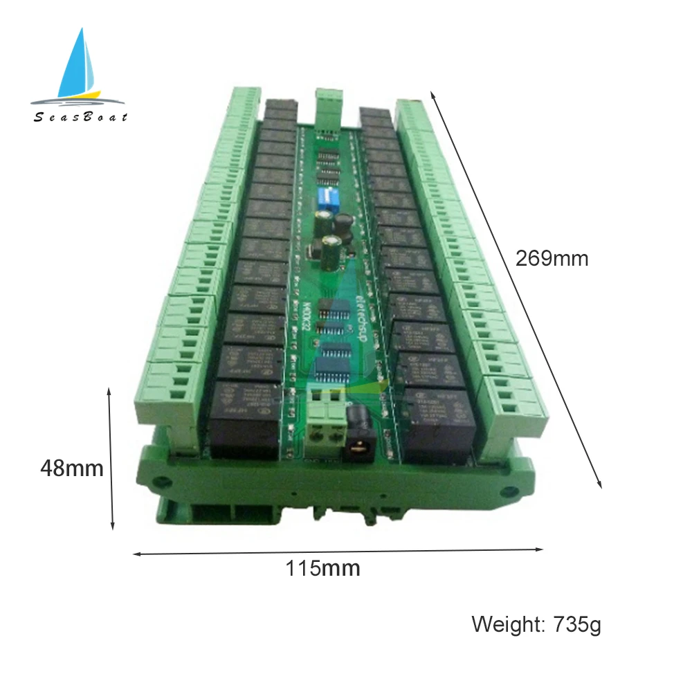 12V 24V 32 채널 릴레이 모듈 DIN 레일 RS485 릴레이 스위치 보드, RTU 프로토콜 arduino용 원격 제어 PLC 확장 보드