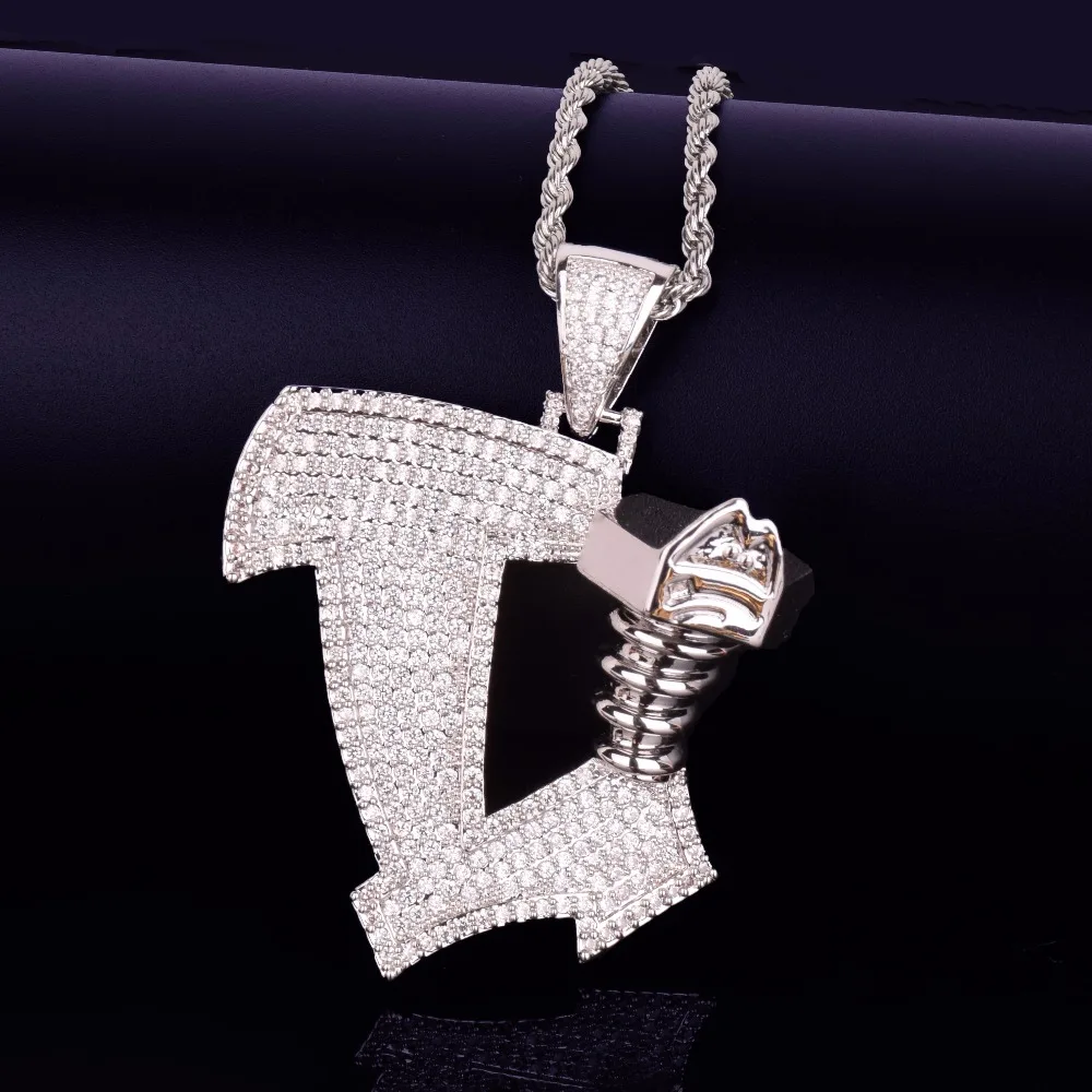 Золотой Винт буквы Форма ожерелья и Подвеска Шарм с теннисной цепочкой Bling кубический циркон мужские Хип Хоп рок ювелирные изделия