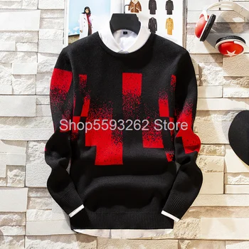 

2020 autumn men's casual Youth Men's Round Neck Pullover color matching sweater bottoming sweater men's clothing