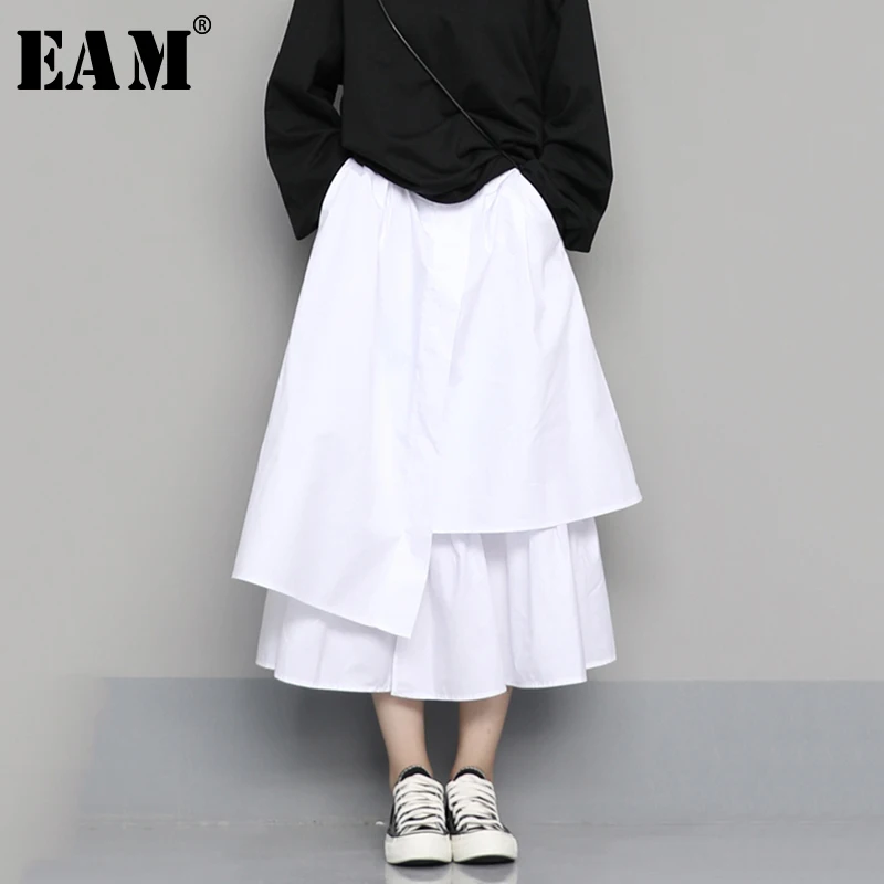 

[EAM] High Elastic Waist Black Asymmetrical Split Temperament Half-body Skirt Women Fashion Tide New Spring Autumn 2020 1N609