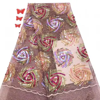 

French tulle lace material with sequins S-119513 embroidery African net lace fabric