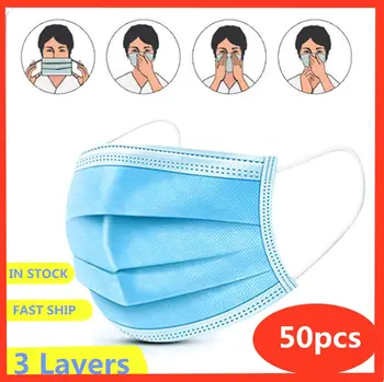 

In Stock 20pcs/50pcs Mask Disposable 3 Layers Filter Dustproof Mouth Face Masks Protective Factory outlet wholesale