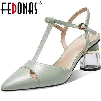 

FEDONAS Genuine Leather Wedding Party Sandals For Women Pointed Toe High Heels Pumps 2020 Spring Summer High Quality Shoes Woman