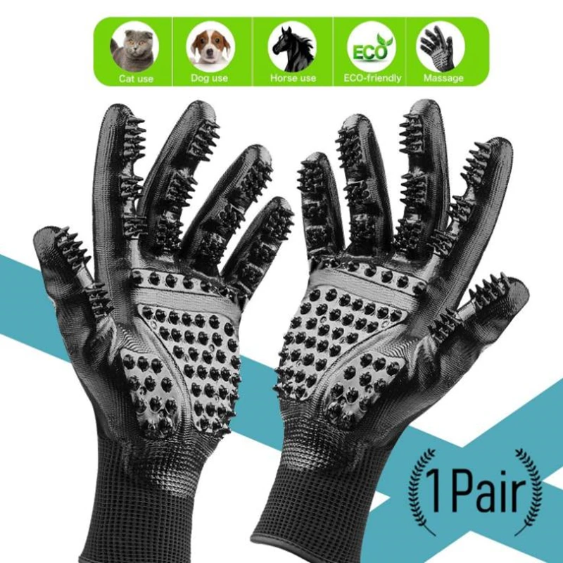 Upgraded Pat Grooming Gloves Cat Dog Horse Silicone Hair Removal Mitts Cat Brush Cat Grooming Supplies