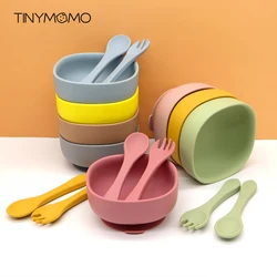 Hot selling Baby Silicone Feeding Bowl Non-slip Suction Square Bowls Food Grade Silicone Babies Plate Tableware with Soop Fork
