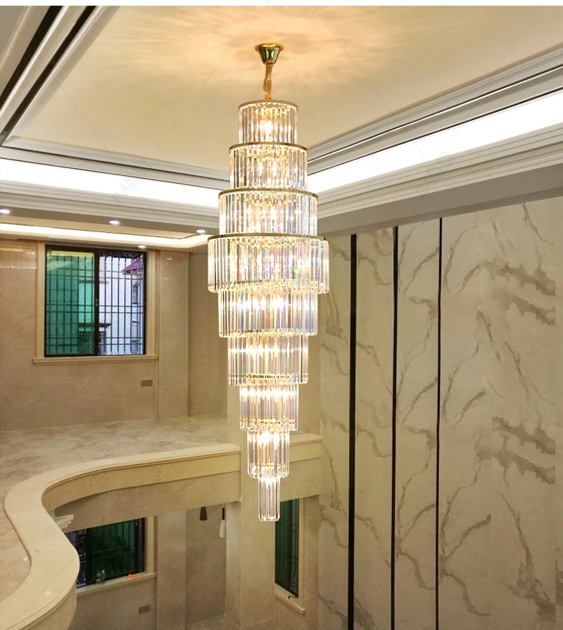 

Staircase Lamp Long Cascading Chandeliers Ceiling Pendant Living Room Stairway Hotel Lobby Crystal Chandelier Lighting Stairs