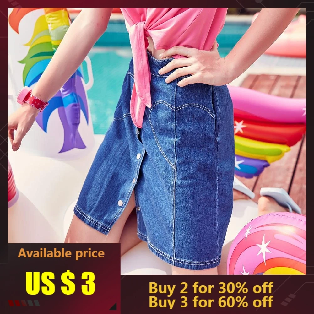 

MetersBonwe Denim Skirt High Waist A-line Mini Skirts Women Button Poke Male skirt 2019 Summer New Arrivals Wholesale