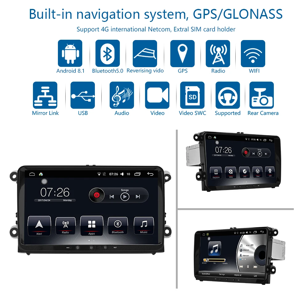 Perfect Car Multimedia player 1 Din Android 8.1 Car DVD For Volkswagen/Golf/Polo/Tiguan/Passat/CC/SEAT/leon/Skoda/EOS 9" 4G/64 3