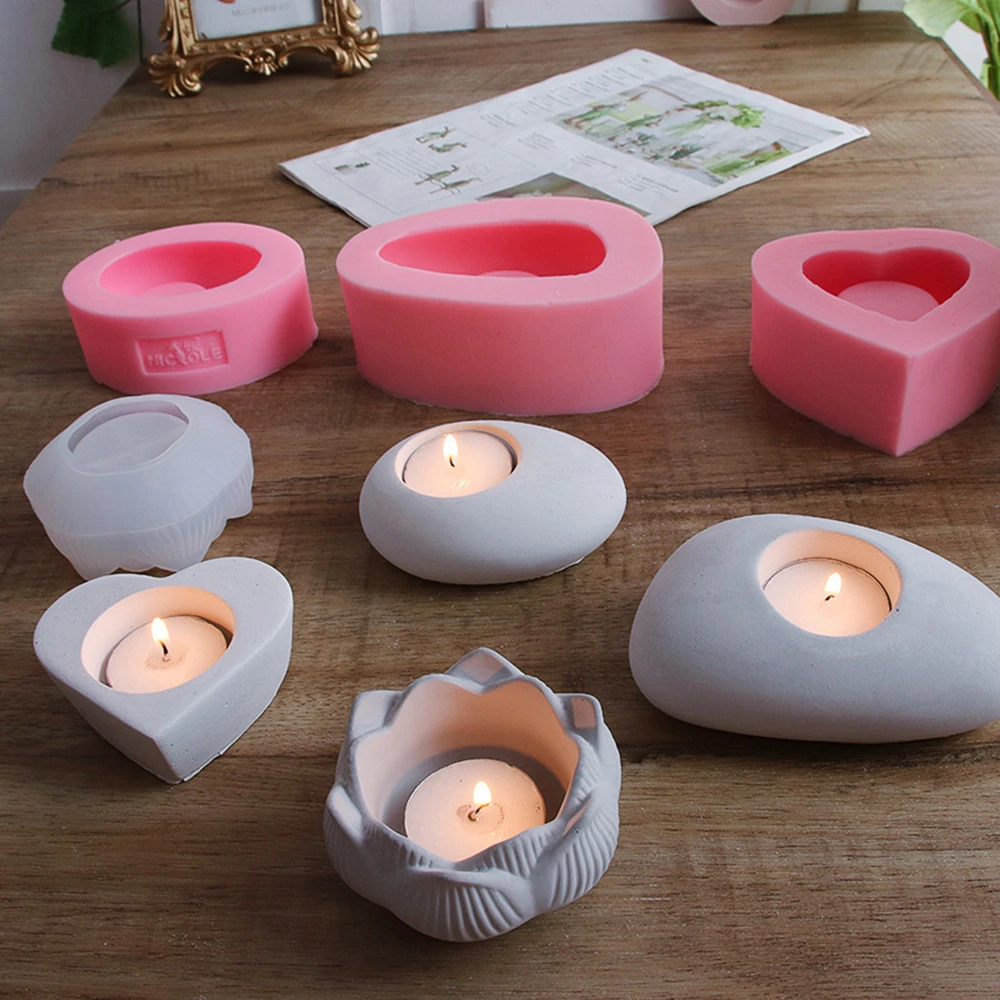 Handgemachte Diy Kerze Form Leuchter Zement Beton Silikon Form Lotus Herz Formigen Aromatherapie Gips Ornamente Tropfen Kleber Kerze Formen Aliexpress