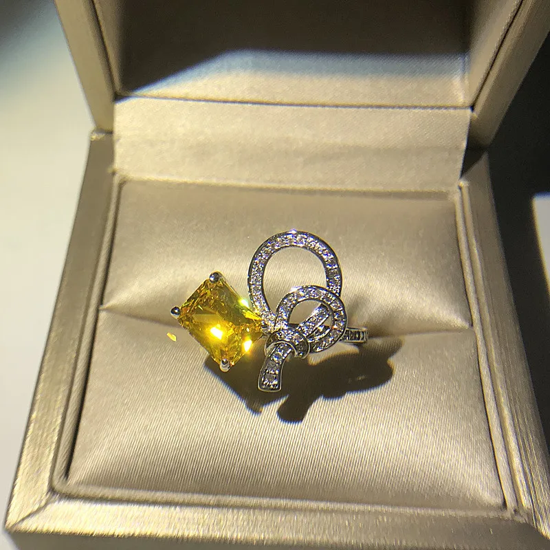 Кольцо с бантом, 925 пробы, серебряное, квадратное, AAAAA, Cz, массивные, вечерние, обручальное кольцо, кольца для женщин, хорошее ювелирное изделие
