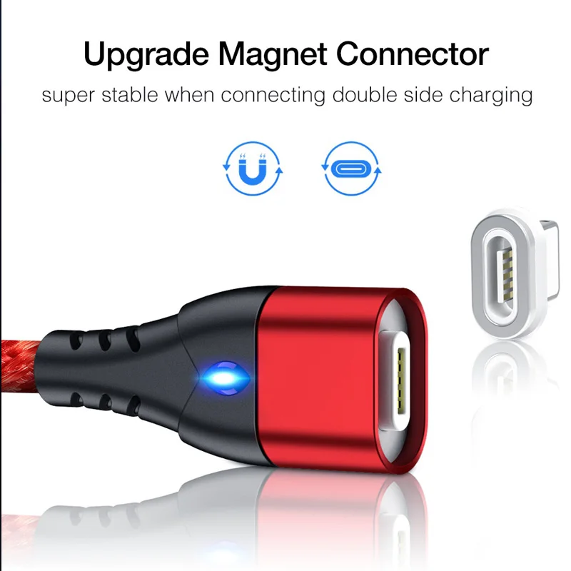 Магнитный кабель для быстрой зарядки usb type C кабель светодиодный магнитный зарядный кабель Micro USB для iphone
