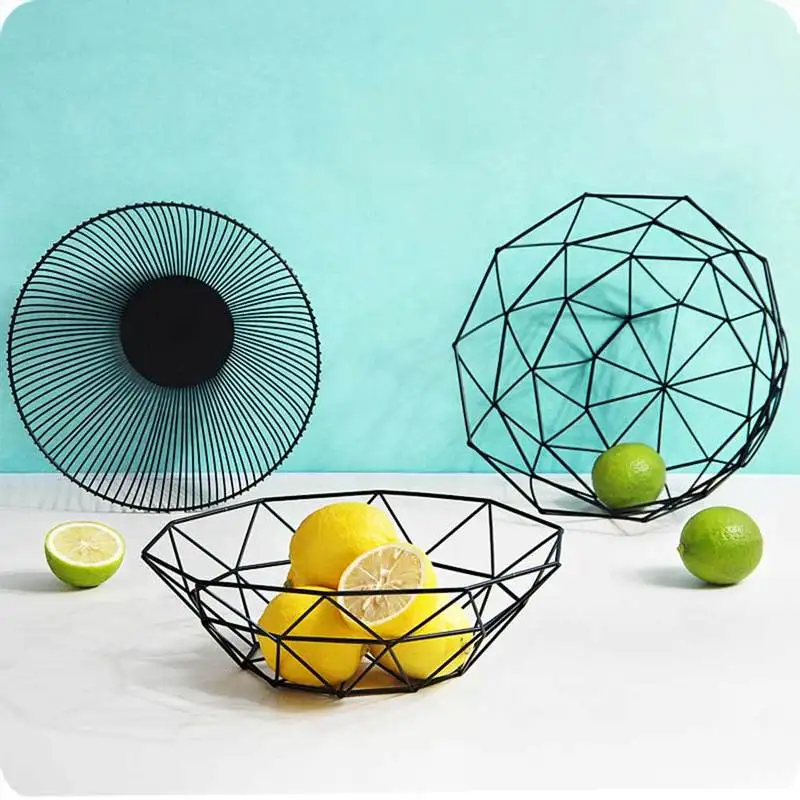 

NEW Creative Fruit Tray Drain Basket Household Iron Fruit Bowl Storage Basket Geometric Fruit Basket Bowl