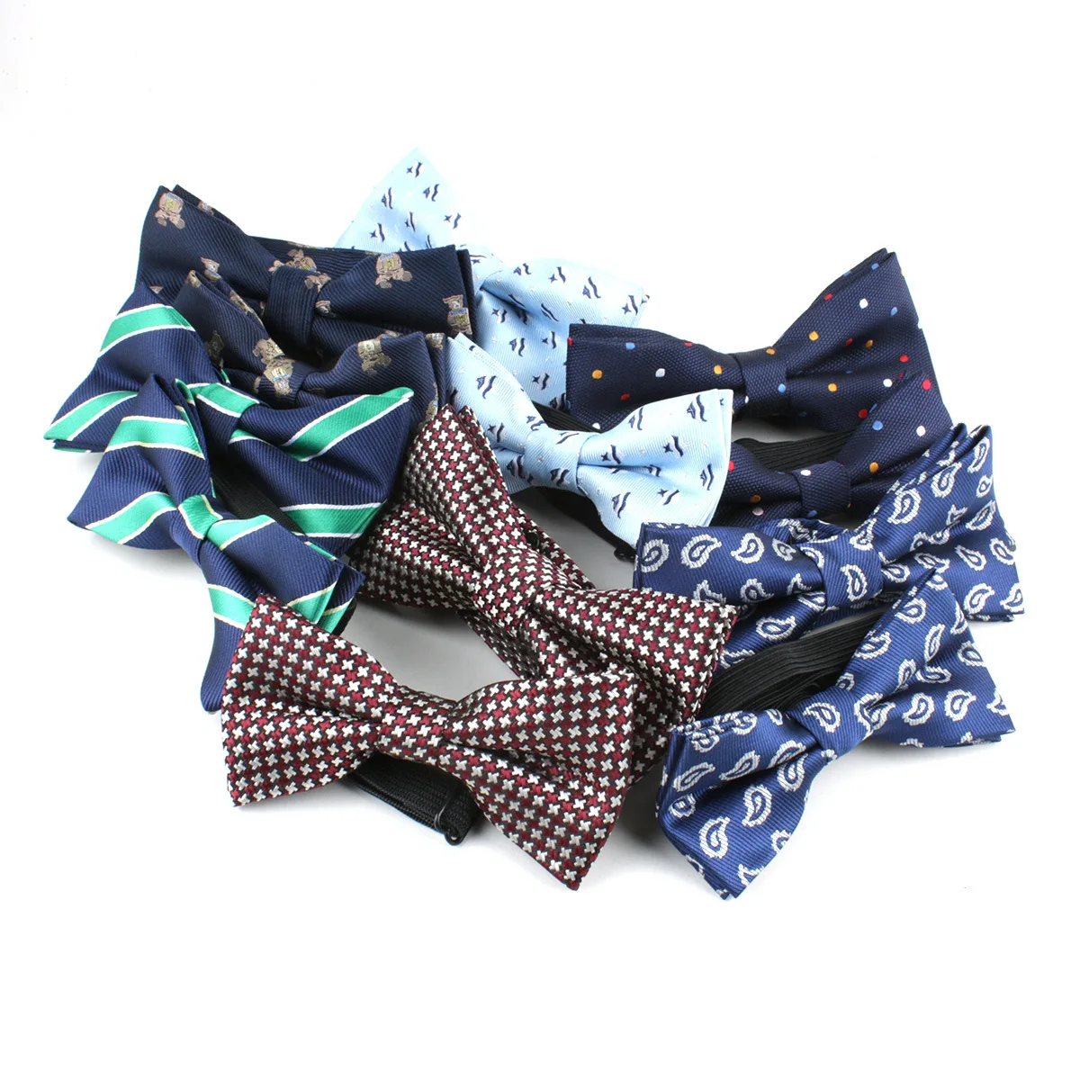 

Sitonjwly Adult Children Bow Tie Set Polyester Jacquard Men's Striped Bowtie Boys Grils Baby Children Bowtie Set Custom Logo