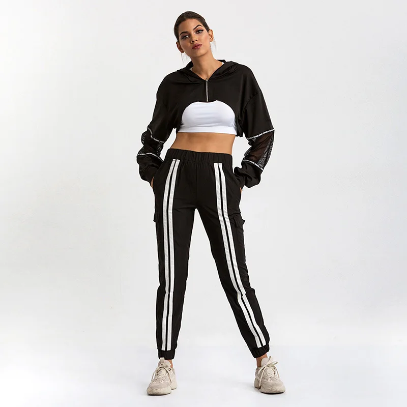 Fitshinling Athleisure, осень, женские толстовки с капюшоном, сетка, пэчворк, Черный свитшот, Женская толстовка с капюшоном, с буквенным принтом, укороченное худи, Новинка