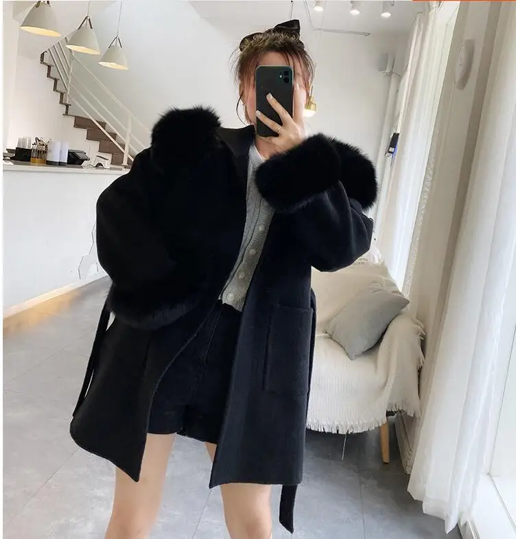 2020 Women Winter Natural Fox Fur Collar Double