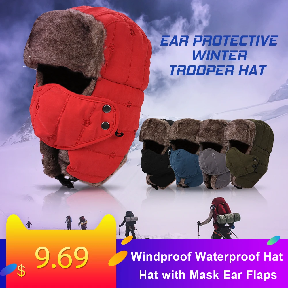 

Winter Hat Windproof Hiking Hunting Climbing Skating Trapper Hat Women Men Water Repellent Warm Hat with Mask Ear Flaps