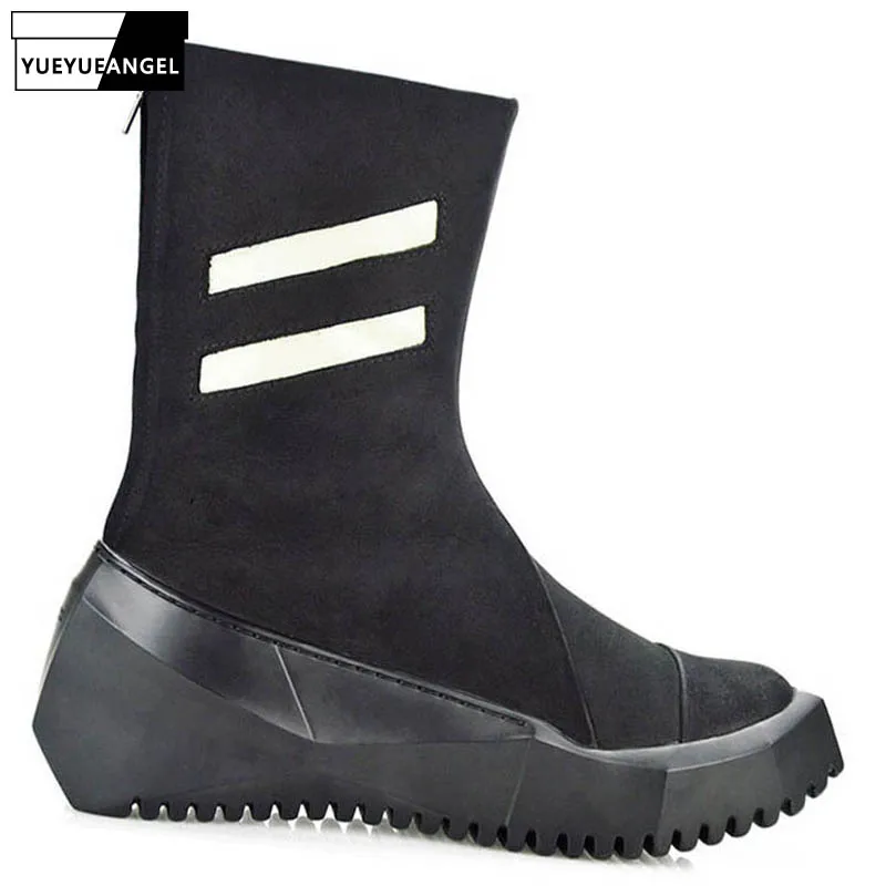 Ботинки мужские из натуральной кожи до середины икры на толстой платформе|shoes
