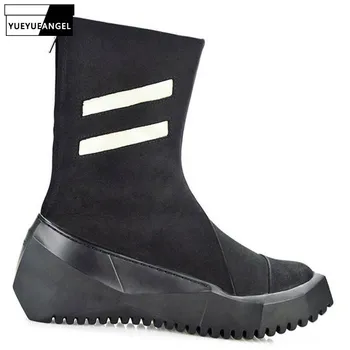 

Italian 2019 New Genuine Leather Men Mid Calf Boots Personality Thick Platform 2019 New Man Footwear High Top Punk Shoes