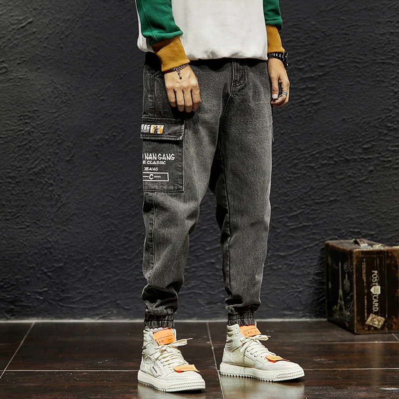 

Autumn Fashion Japanese Style Fashion Men Jeans Dark Gray Loose Fit Big Pocket Denim Cargo Pants Hombre Harem Trousers Slack Bottom Streetwear Vintage Designer Hip Hop Jeans Men Joggers Large Size 28-42