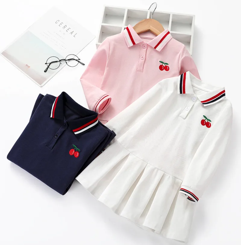 

Girls Dress For Spring Autumn Fashion Cherry Embroidery Toddler Newborn Cotton Dresses Long Sleeve Kids Baby Tennis Sport Dress