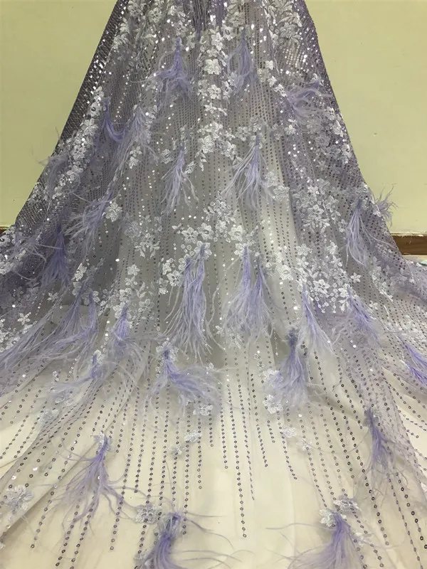 light purple Роскошная африканская кружевная ткань с блестками Высокое качество 3D нигерийские вечерние тюлевые кружевные ткани с кисточками для свадебных вечерних платьев - Цвет: light purple