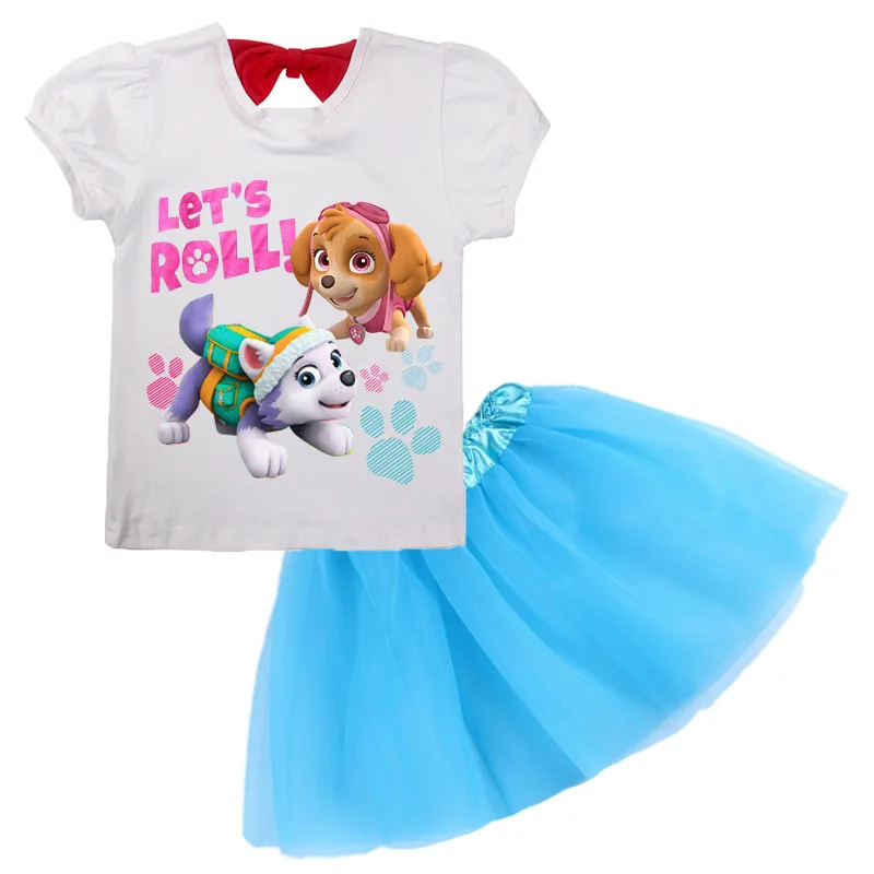 

Summer New Style Dog Patrol Short Sleeve T-shirt Multi-color Fashion Girls Short Sleeve Skirt Suit