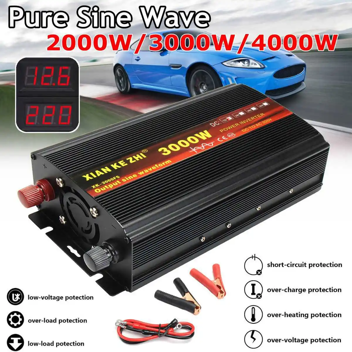 US $71.01 Inverter 12v 220v 200030004000w Voltage Transformer Pure Sine Wave Power Inverter Dc12v To Ac 220v Converter2 Led Display