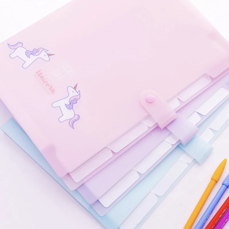 Корейский Kawaii Единорог А4 Сумка для документов для девочек папка для файлов расширяющийся кошелек папка для купюр милые Креативные канцелярские принадлежности Школьные принадлежности