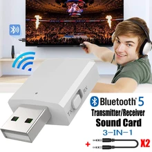 Usb bluetooth 5.0 transmissor receptor edr adaptador 3 em 1 dongle 3.5mm aux para tv pc fones de ouvido casa estéreo do carro de alta fidelidade áudio(China)