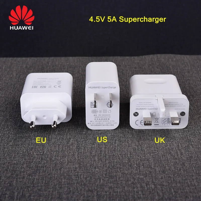 huawei P20 SuperCharge быстрое зарядное устройство EU US UK штекер 5A type C кабель для huawei P9 P10 Plus mate 9 10 Pro Honor 10 9 V10