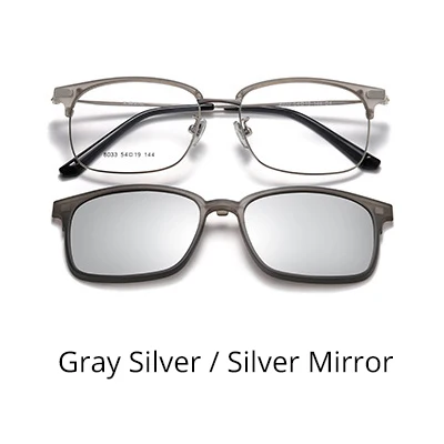 Gray Silver-Silver TWO Oclock Polarized Sunglasses Magnetic Clip On Glasses Frame 2 In 1 Nearsighted Myopia Prescription Sunglass Customize Z8033 - Цвет линз: Gray Silver-Silver