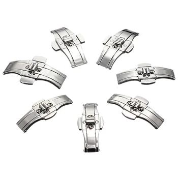 

2 PCS Double Push Button Butterfly Clasp Buckle Silver For 21mm & 23mm Watch Band Strap