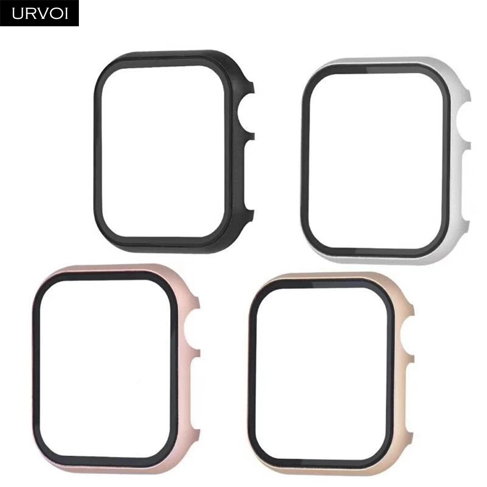 Металлический Чехол URVOI для apple watch series 5 4 3 2 1, чехол с закаленным стеклом для iwatch 40 мм 44 мм, жесткая рамка, алюминиевый бампер