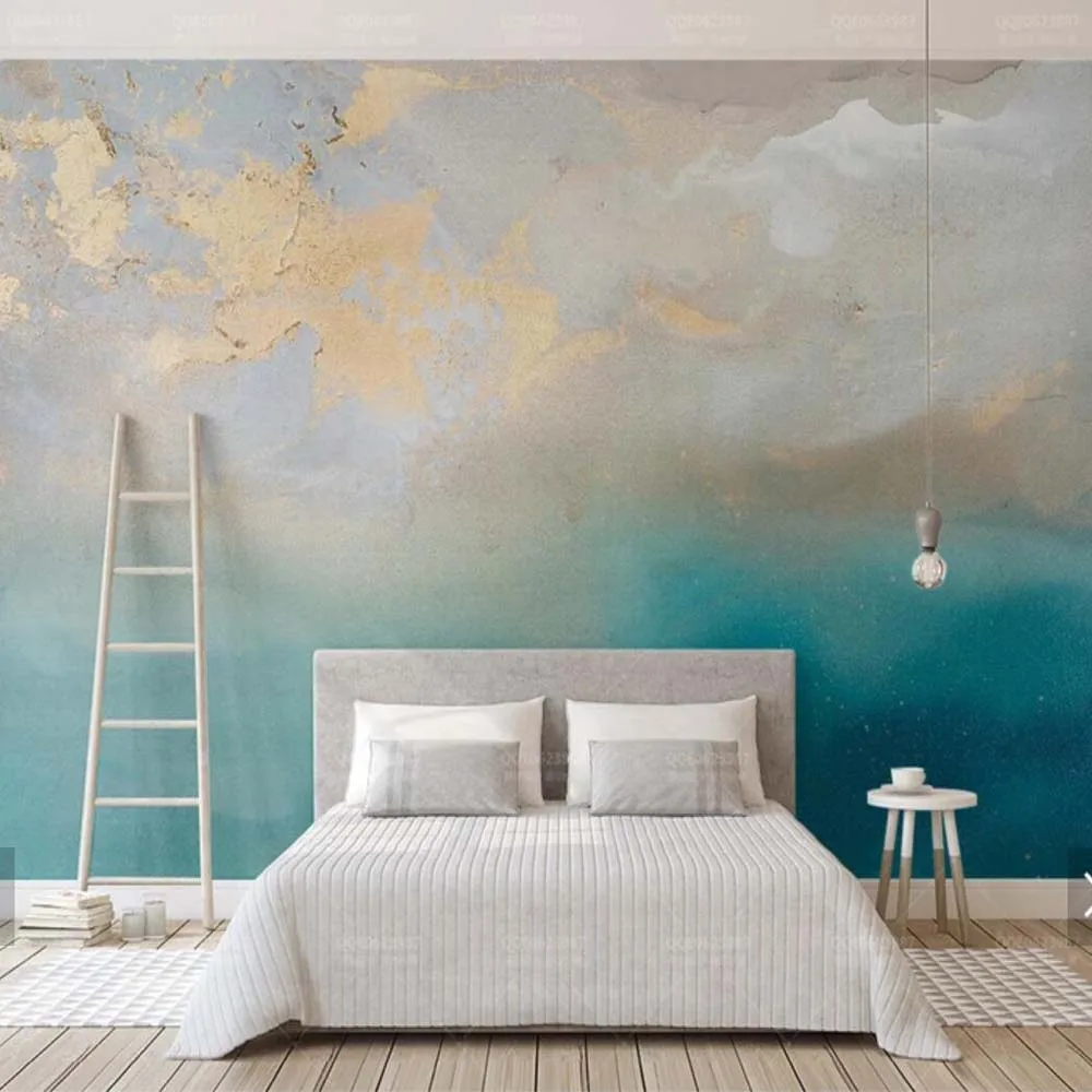 Прямая поставка абстрактная синяя картина на морскую тему золотые муралы 3 d фото обои домашний Декор стены фрески холст Фреска 3d оформление