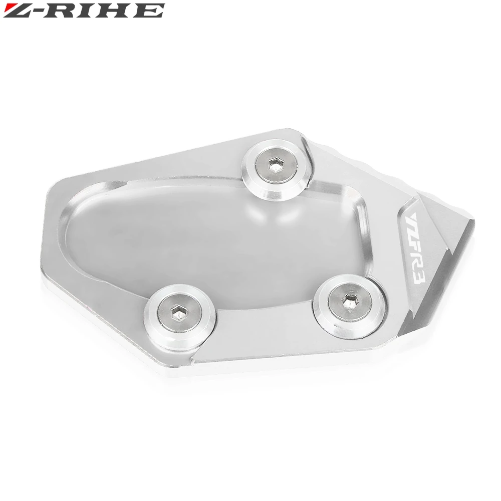 Серебристый For Yamaha YZF R3 YZF-R3 Motorcycle CNC Aluminum Foot Kickstand Extension Pad Plate Side Stand Enlarger YZF R3 LOGO - Цвет: Серебристый