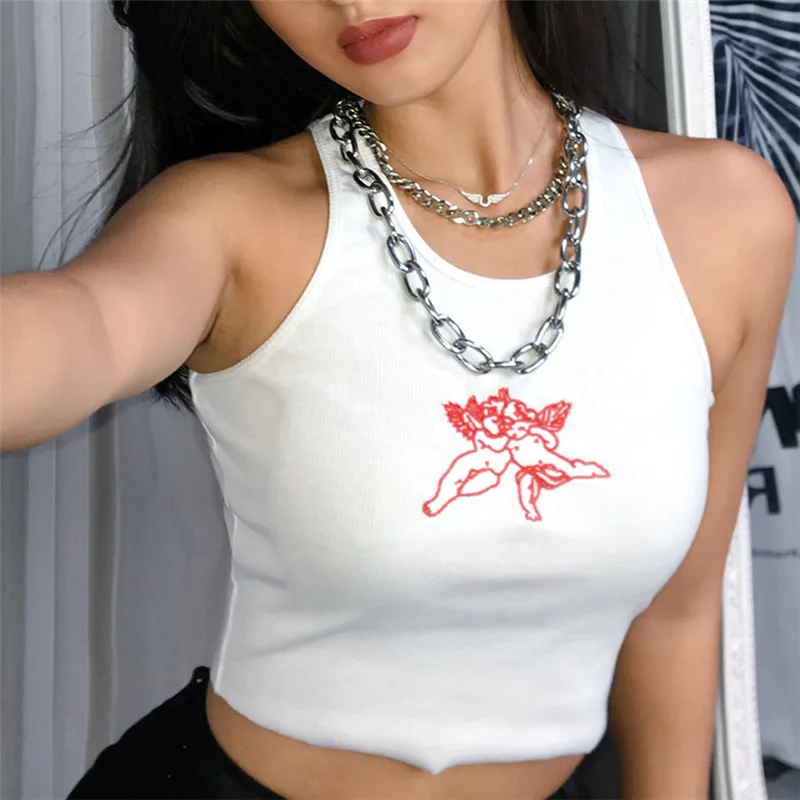 

Women Girl print Cotton casual Vest T-Shirt Singlet Camisole Sports Crop Top Shirt fashion Tank Top